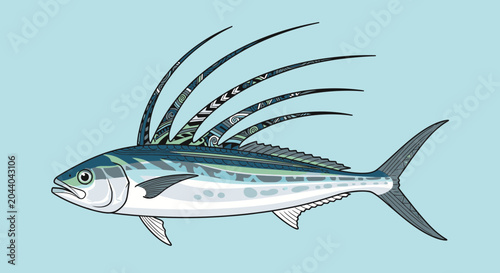 Bilde på lerret Exotic Sailfish Illustration on Blue Background - Ocean Marine Life