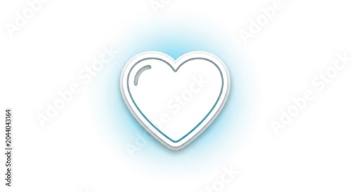 A white heart shape with a subtle blue glow on a plain white background