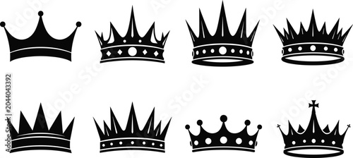 Canvastavla Royal crown silhouette collection featuring ornate king and queen crowns isolate