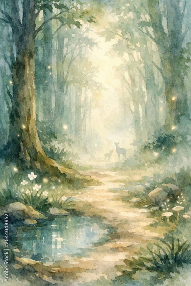 Obraz premium watercolor magical misty forest background