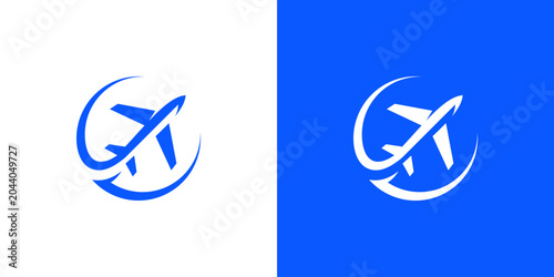 A creative combining plane and global, design logo travel and holiday vector icon symbol idea