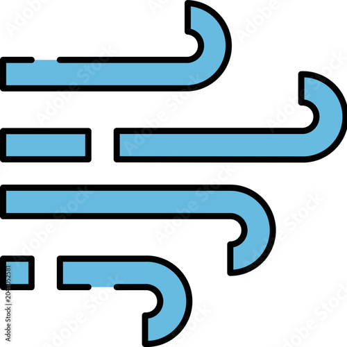 Photography Weather icon depicting wind with stylized blue wavy lines indicating air movemen