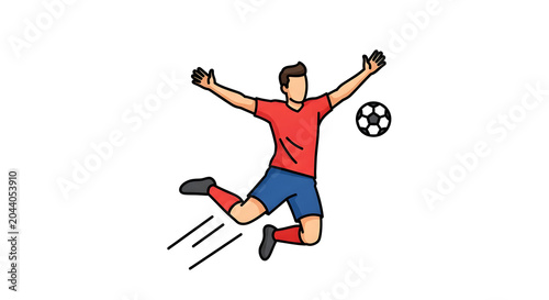 Soccer player jumping to kick the ball in mid air