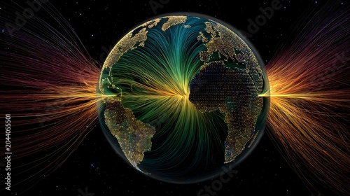 Glowing green crystalline sphere with golden energy lines and cosmic background