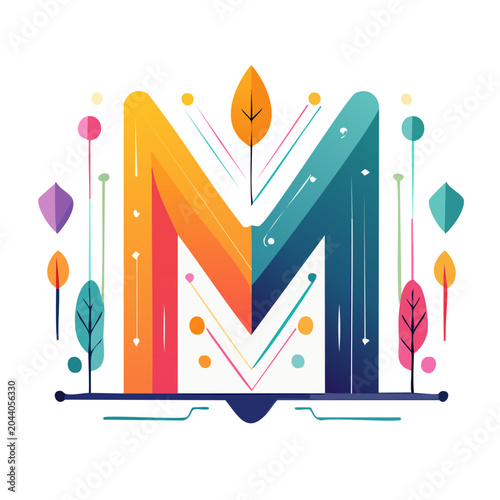 Stylized Letter M with Abstract Nature Elements
