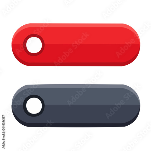 Two Rounded Rectangular Buttons, Red and Gray