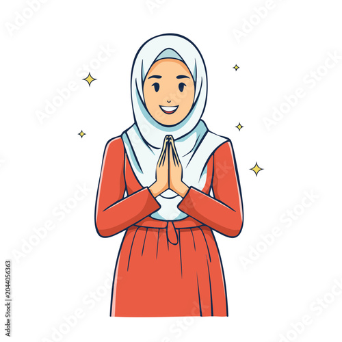 Woman in Hijab Greeting with Namaste Hands