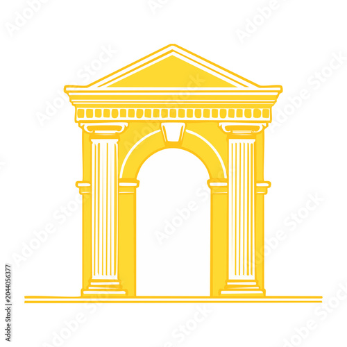 Yellow classical archway with columns and pediment icon