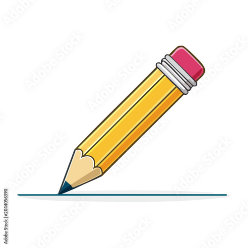 Yellow pencil drawing a green line on white background