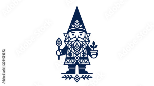 Фотография Gardening Gnome Illustration, Folklore Character with Plant and Leaf Motifs