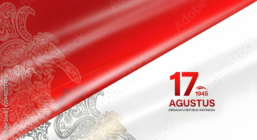 Celebrate Indonesian Independence Day with a Vibrant Red and White Design Featuring Traditional Motifs