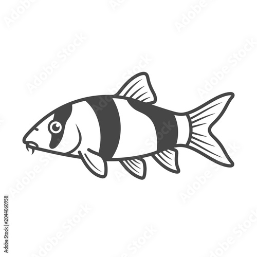 Clown loach tropical fish line art vector illustration.