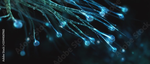 Abstract glowing elements in a dark background.