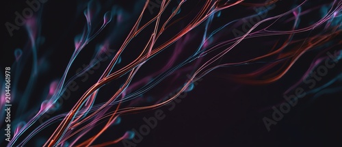 Abstract neon lines on a dark background.