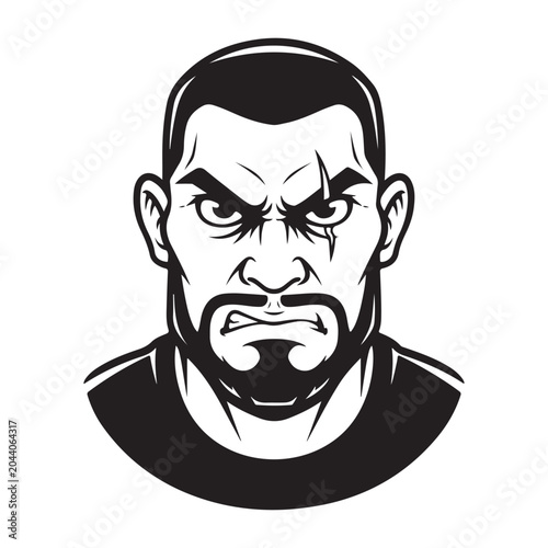 Angry man face vector illustration with scar and goatee for sports mascot or gaming avatar