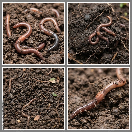 Earthworms Moving Through Dark Organic Garden Soil Naturally