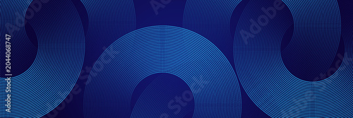Blue abstract background. Geometric round lines pattern. Modern shiny blue gradient lines. Futuristic technology graphic design.