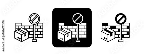 Foto Trade Barrier  Solid color and black line drawing vector illustration set
