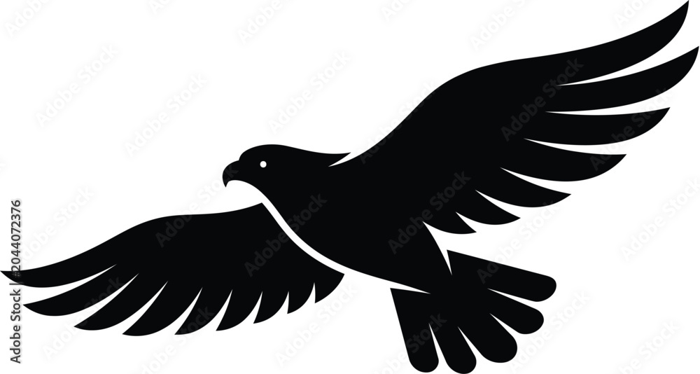 Fototapeta premium Eagle Silhouette In Flight A Black Graphic Shape On A White Background