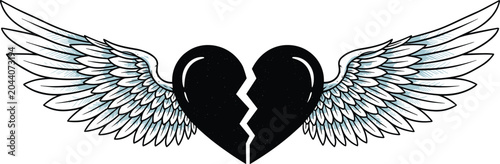 Photos Broken winged heart vector illustration featuring emotional loss heartbreak symb