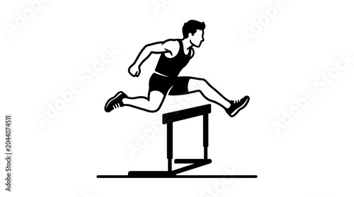 Foto Athlete jumping over hurdle during track and field competition, dynamic action s