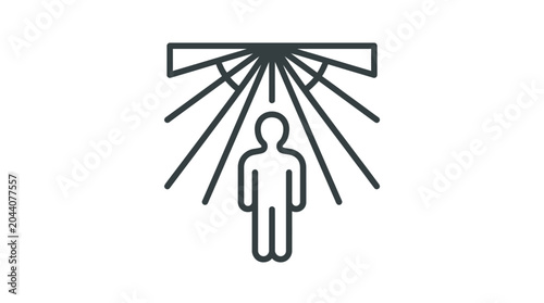 Foto Human figure standing under descending light rays icon.