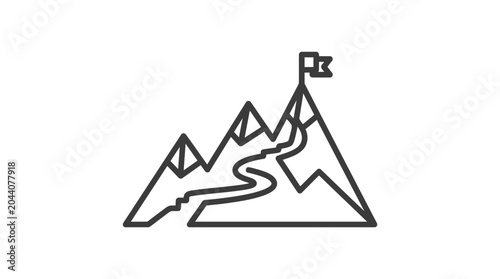 Fotografie Winding trail leading to a flag atop a mountain.