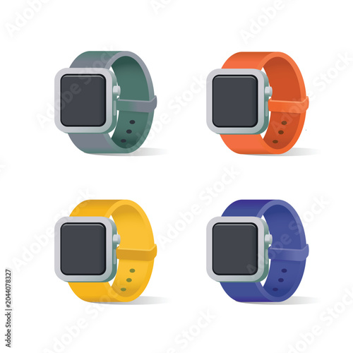   Color Variations of Modern Square Smartwatches with Metallic Frames