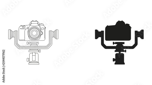 Foto Vector illustration of vintage camera and stabilizer on tripod stand