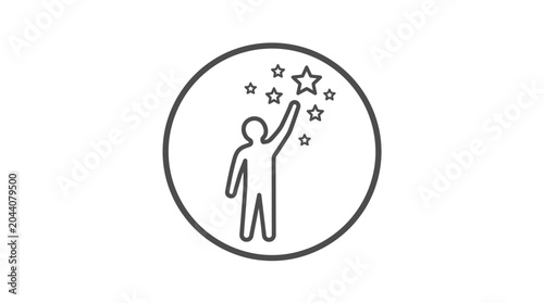 Foto Human figure reaching for stars in circle icon.