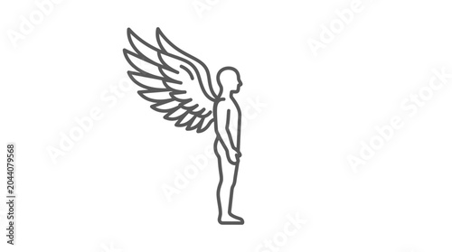 Slika na platnu Human figure with large wings standing side view art.