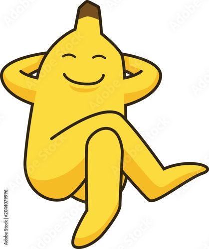 the character of a banana lying cross-legged vector illustration
