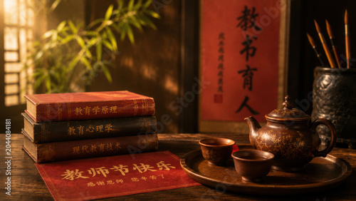 Teachers celebrate with traditional tea ceremony in a cozy classroom setting