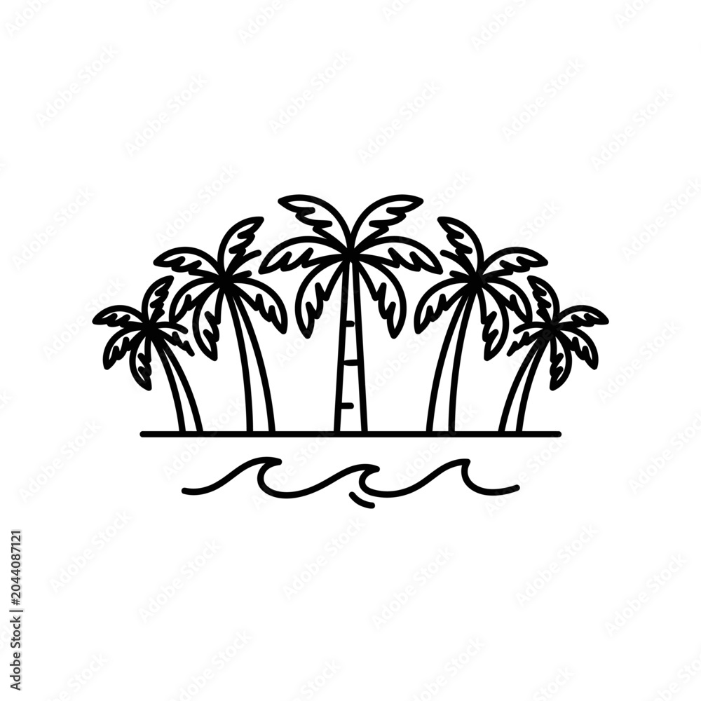 Obraz premium Line art of palm trees on a beach shore.