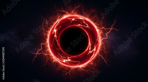 Vivid Cosmic Ring of Fire in Deep Space, Glowing Red Nebula with Intense Energy and Mysterious Atmosphere