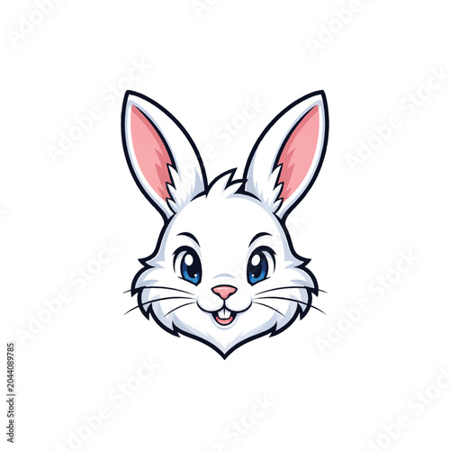 Cute White Rabbit Mascot Logo Vector Illustration