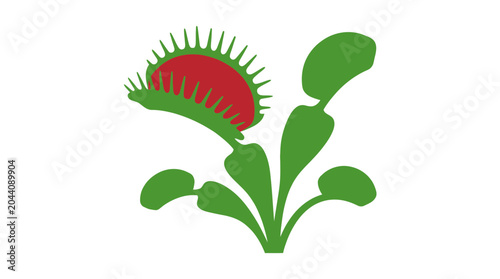 Flat vector illustration of a Venus flytrap carnivorous plant isolated on white