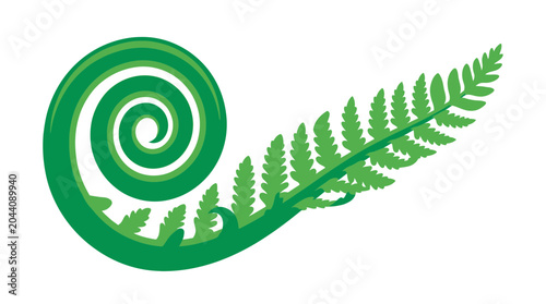 Stylized Green Fern Frond Spiral Vector Illustration