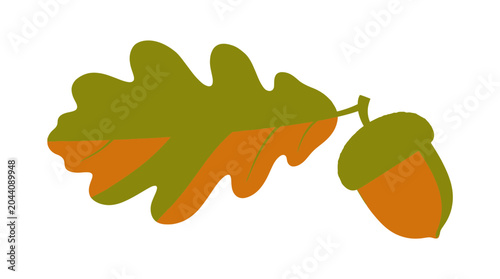 Stylized oak leaf and acorn vector illustration on white background