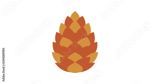 Stylized pine cone vector illustration with brown and orange tones on white background
