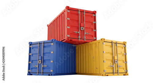 Stacked Shipping Containers in Red Blue Yellow.