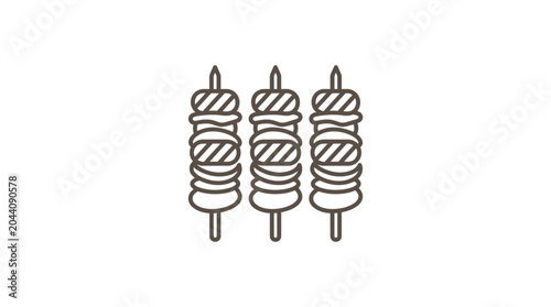 Fotografi Grilled meat skewers shish kebab line art icon.