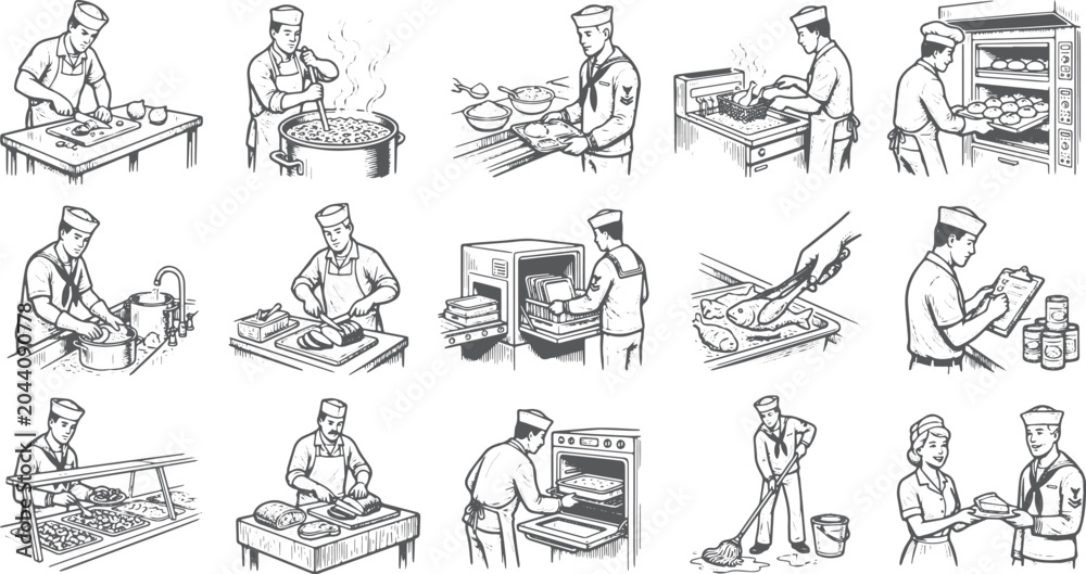 Obraz premium Vintage Aircraft Carrier Kitchen Cooking And Serving