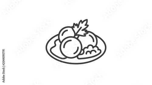 Foto Plate of meatballs with garnish line art icon.