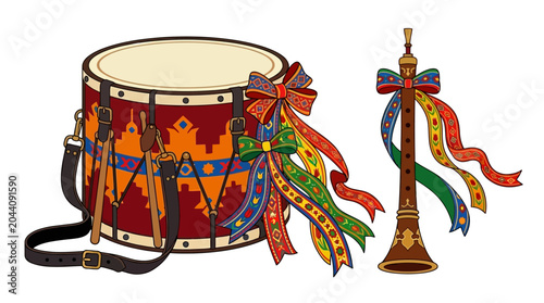 Cuadro en lienzo Traditional davul drum and zurna wind instrument for festive music bands, suitable for cultural events and musical performances
