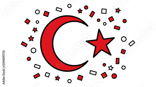 Obraz na plátne Turkey flag celebration design with crescent, star, confetti in abstract art