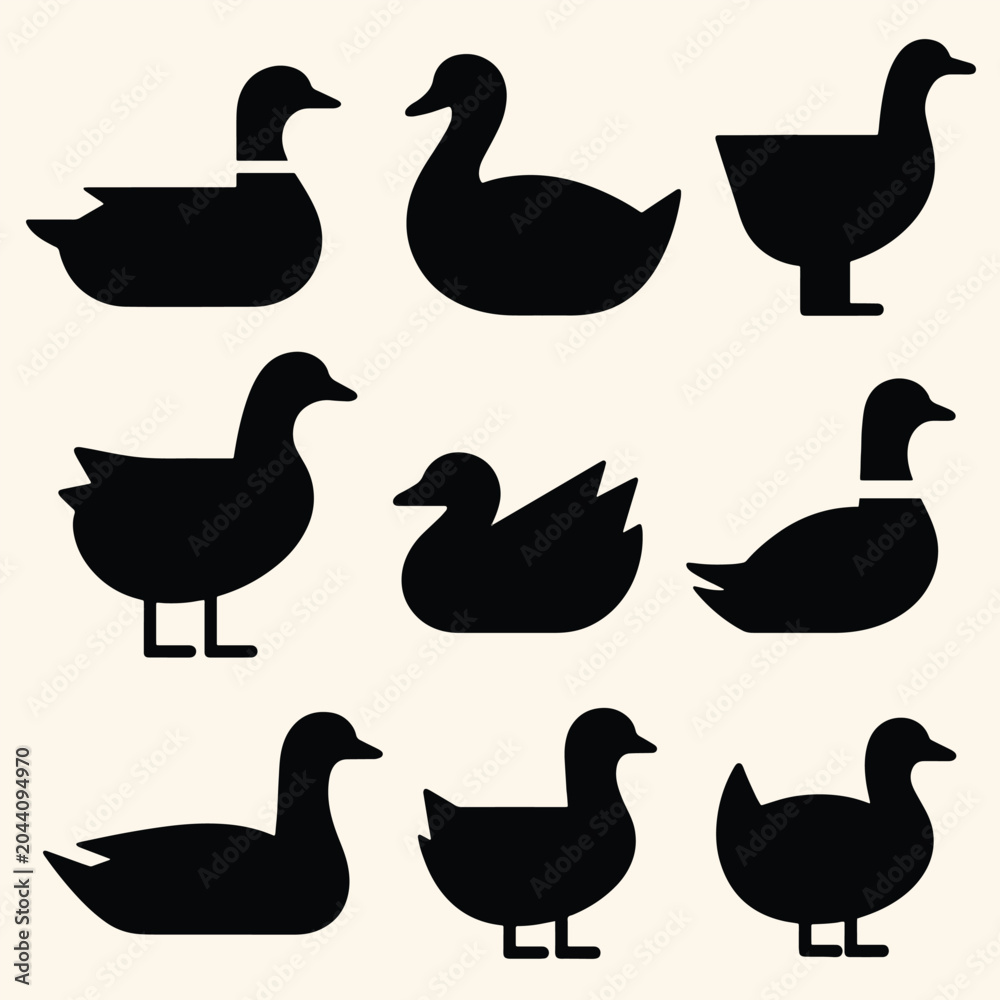 Obraz premium Vector Set Collection of Simple Duck Silhouette Icons Illustration Creative Design Template 