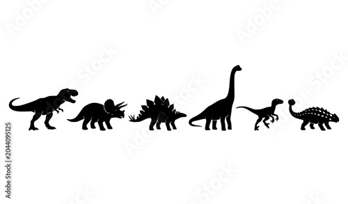Canvastavla Prehistoric dinosaur silhouette collection with six reptile species vector graph