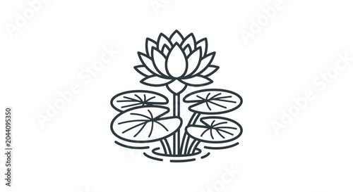Canvas-taulu Symmetrical lotus flower and pads on water line art.