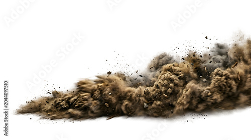 Dust cloud with debris and soil particles isolated on transparent background
